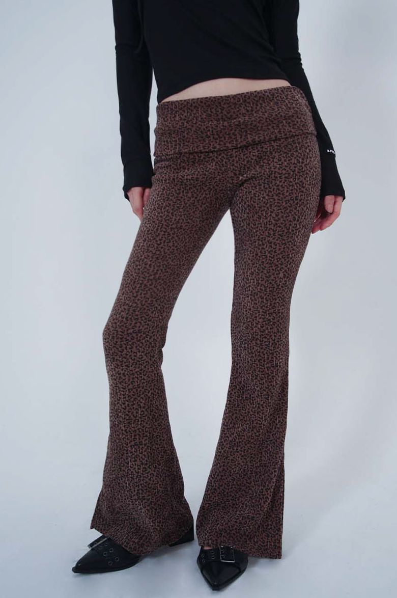 Leopard low-rise slit pants_brown