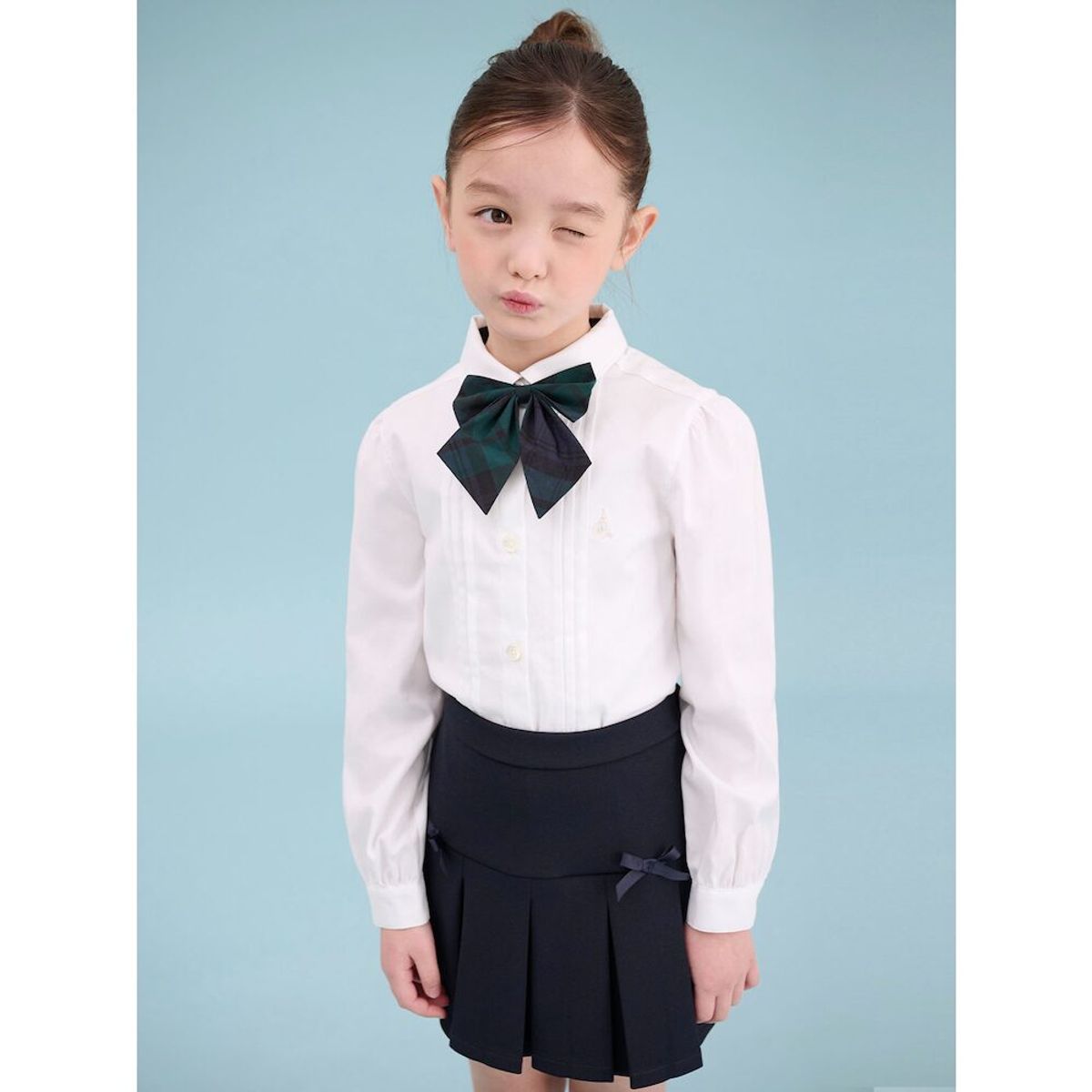 빈폴 키즈(BEANPOLE KIDS) [Essential] 여아 옥스포드 셔츠 & 리본타이 세트  화이트 (BI5164GE11)