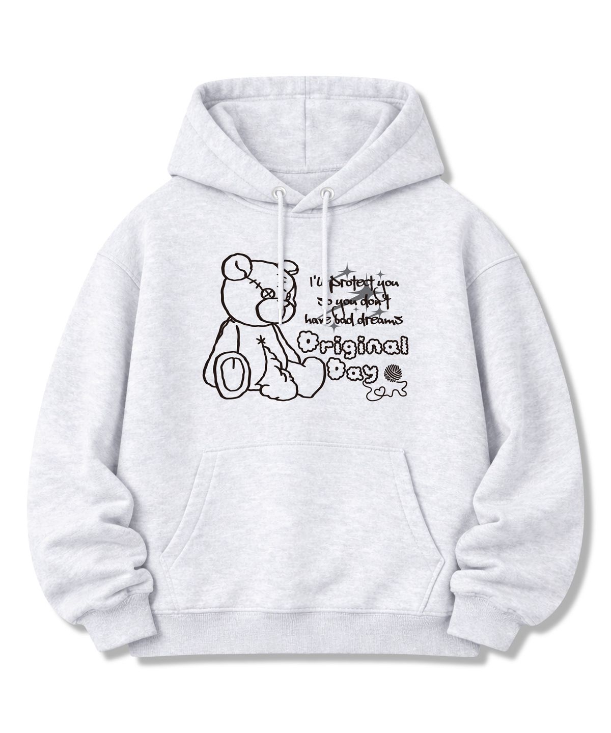 오리지널데이(ORIGINALDAY) 누더기베어 오버핏 쭈리 후드 티셔츠 남녀공용 White melange