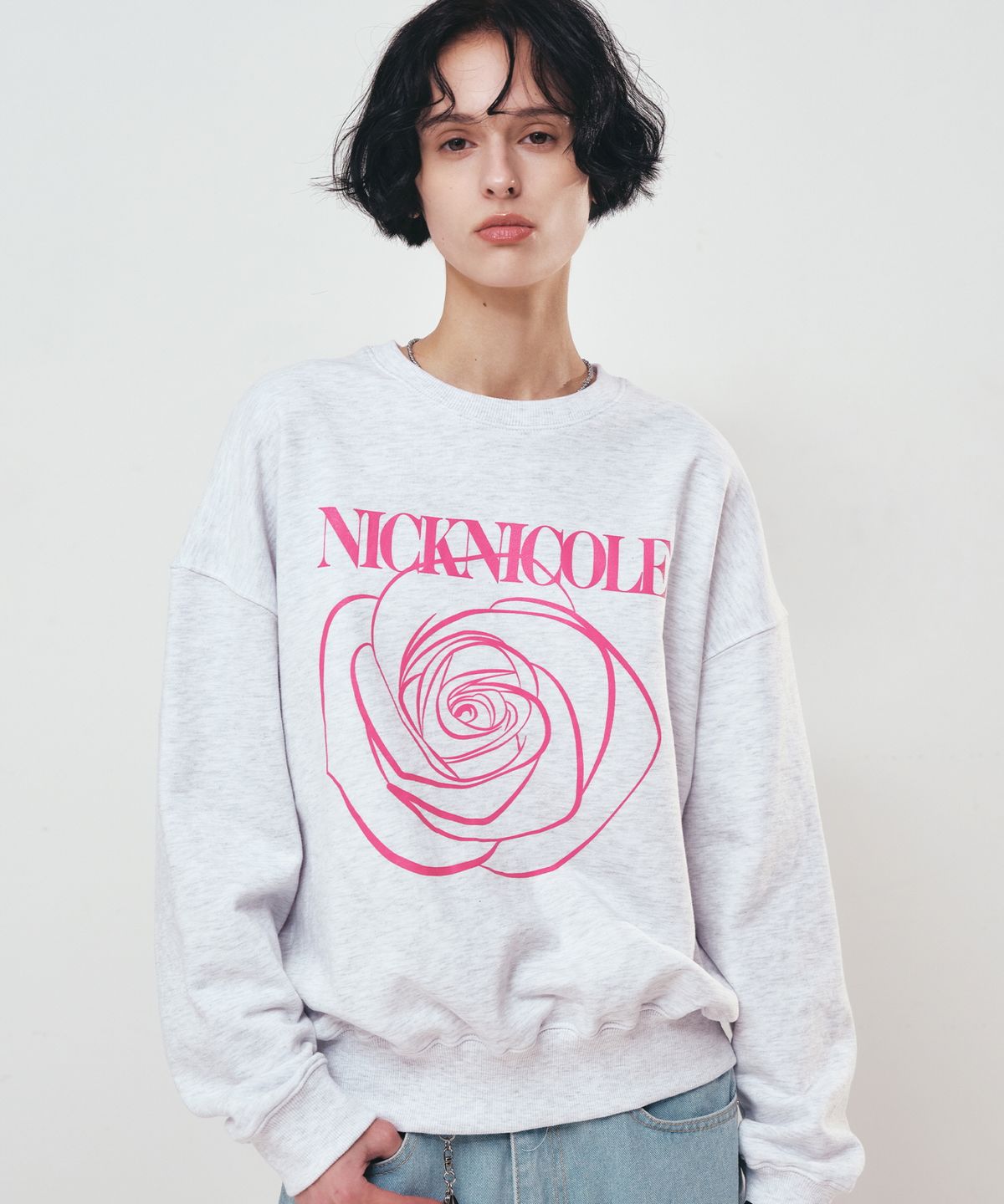 닉앤니콜(NICK&NICOLE) NICOLE ROSE PRINTING SWEATSHIRT_MELANGE PINK