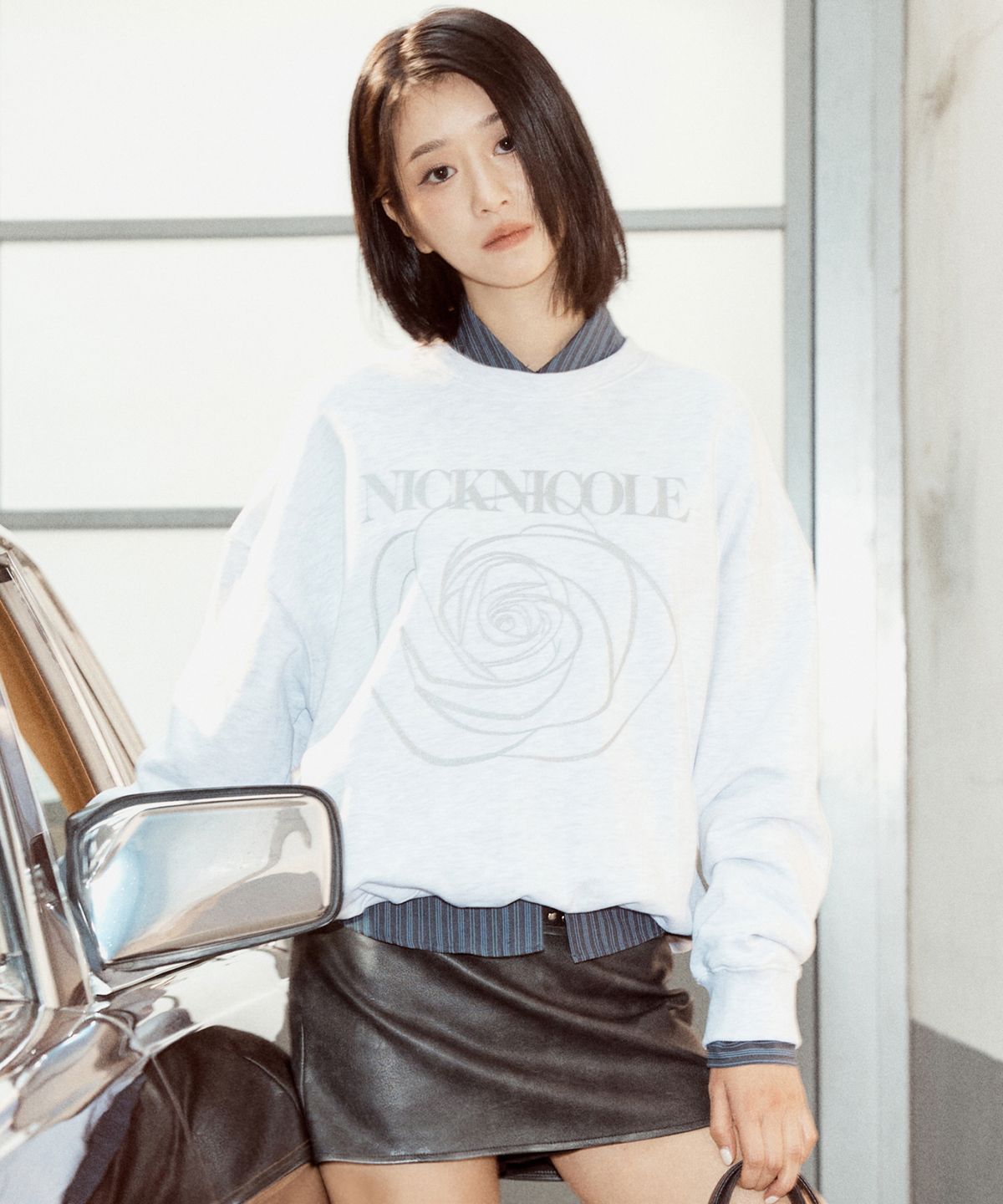 닉앤니콜(NICK&NICOLE) NICOLE ROSE PRINTING SWEATSHIRT_MELANGE SILVER