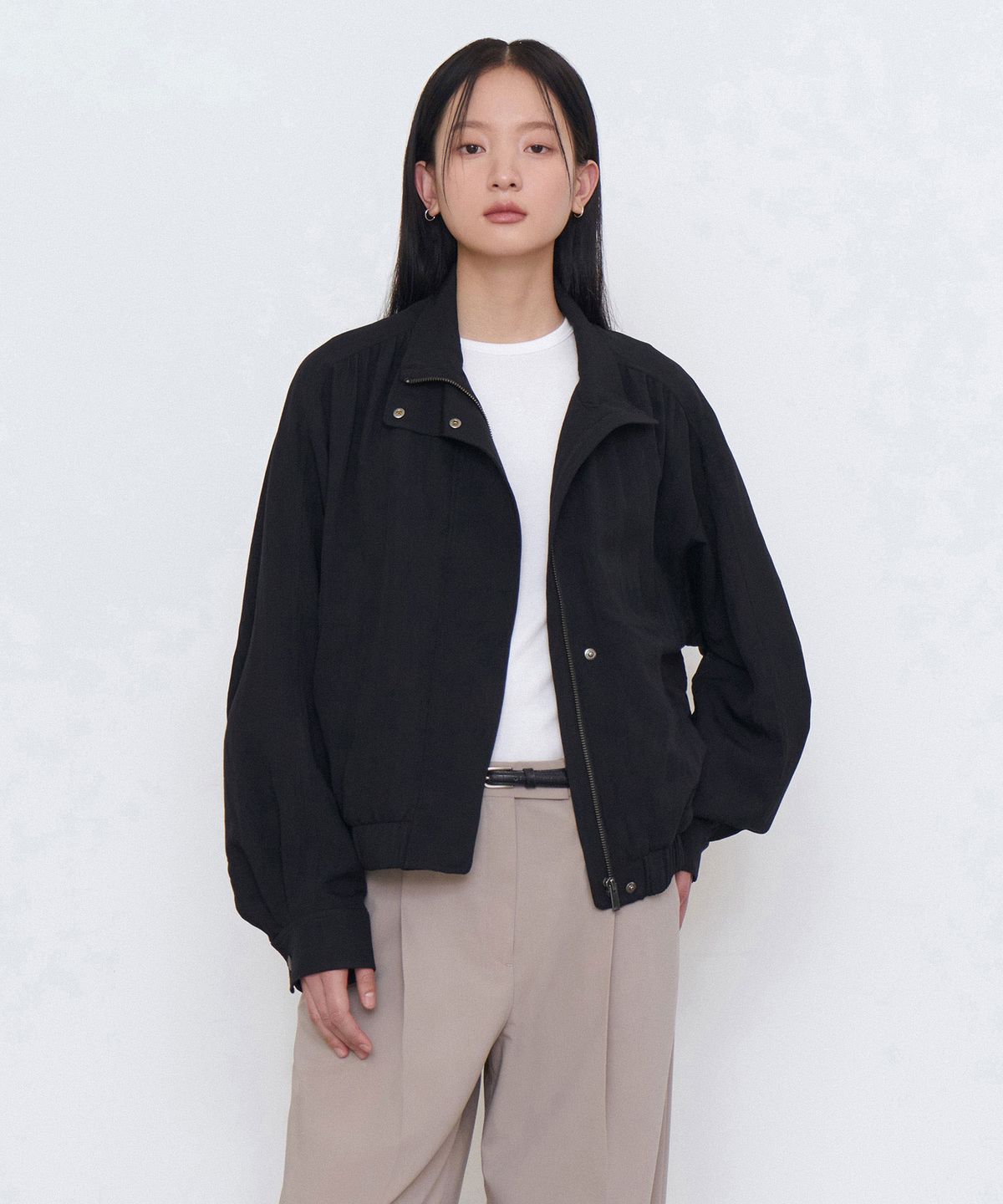 무신사 스탠다드 우먼(MUSINSA STANDARD WOMAN) 우먼즈 RN 하이 넥 셔링 블루종 재킷 [블랙]