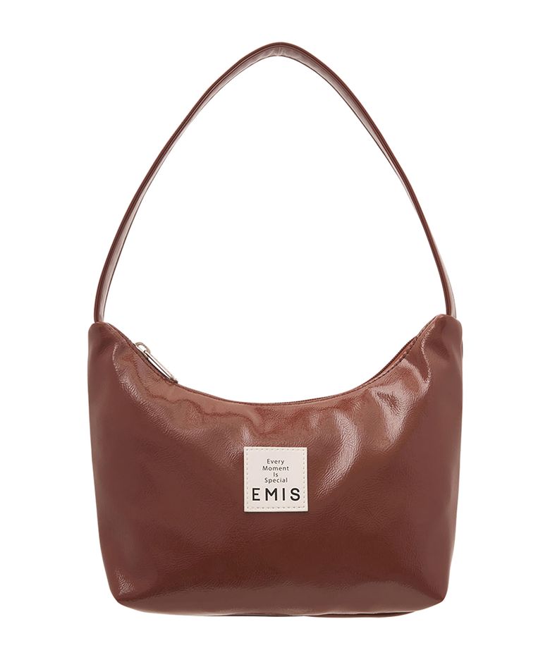 NEW ENAMEL HOBO BAG-BROWN