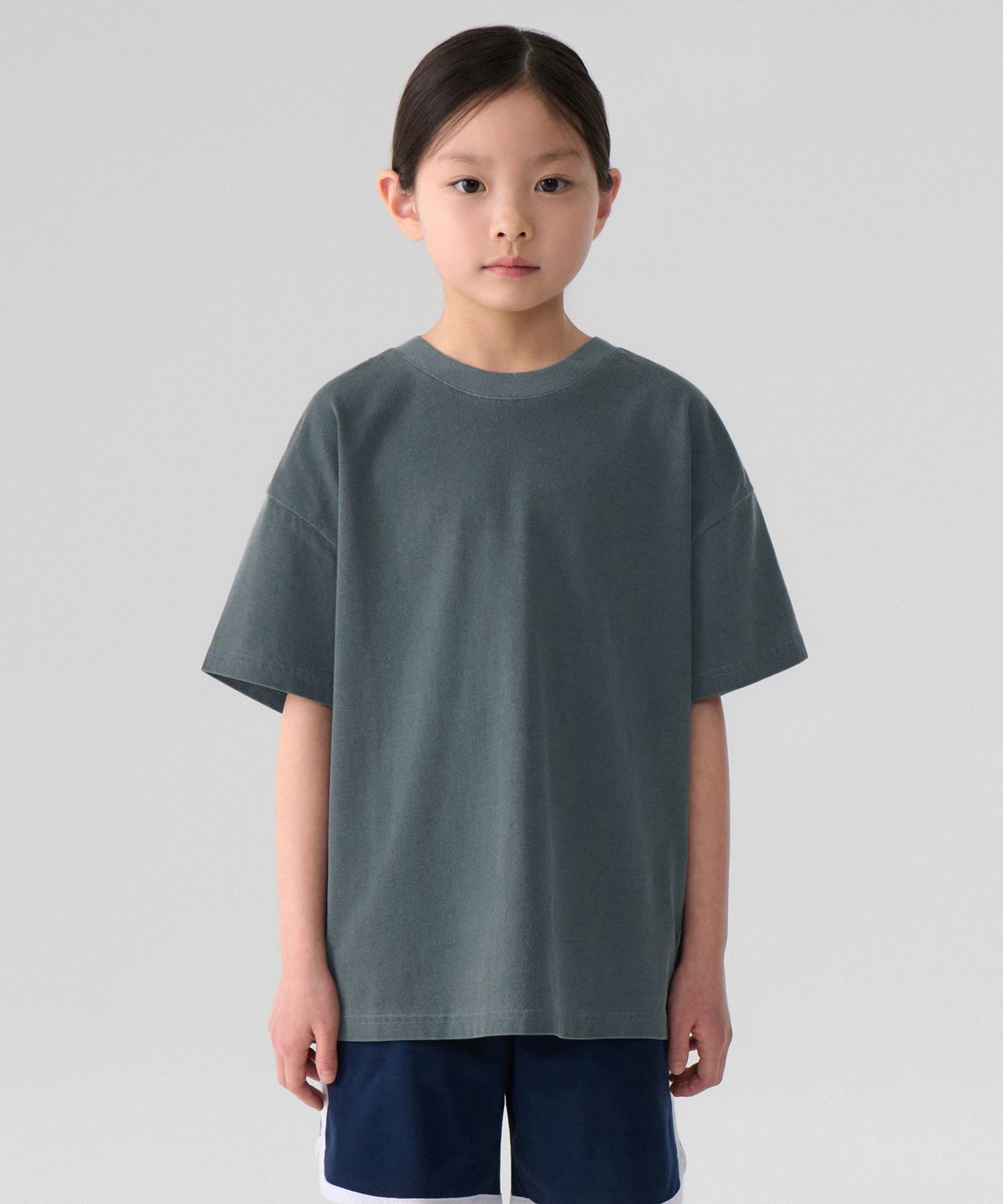 무신사 스탠다드 키즈(MUSINSA STANDARD KIDS) 피그먼트 오버사이즈 크루 넥 티셔츠 [피콕 블루]