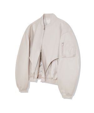 87-STAN147 커브드 포켓 라인 블루종 레더 자켓 아이보리