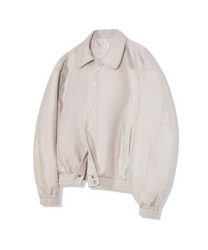 87-STAN151 볼드 스티치 바시티 레더 자켓 아이보리