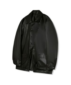 87-STAN153 와이 스티치 레더 하프 자켓 블랙
