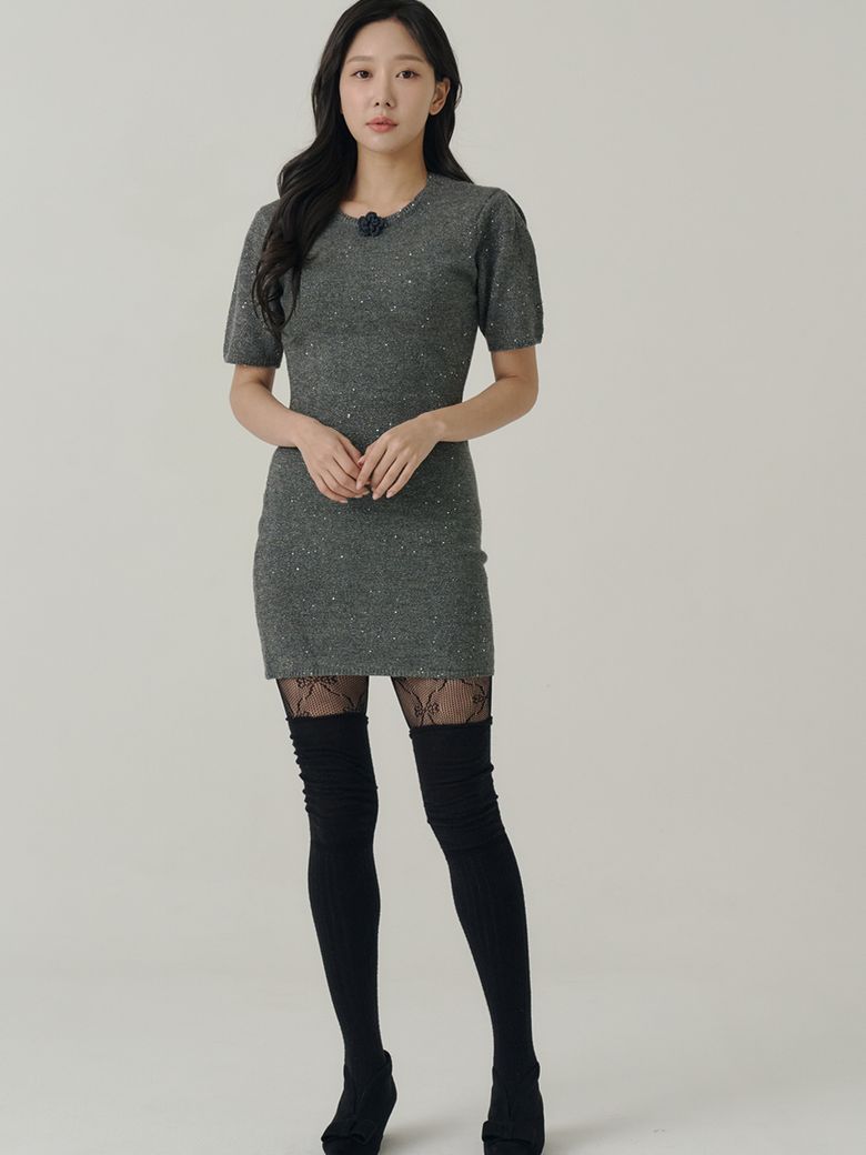 Staring Night Knit Mini Dress_Charcoal