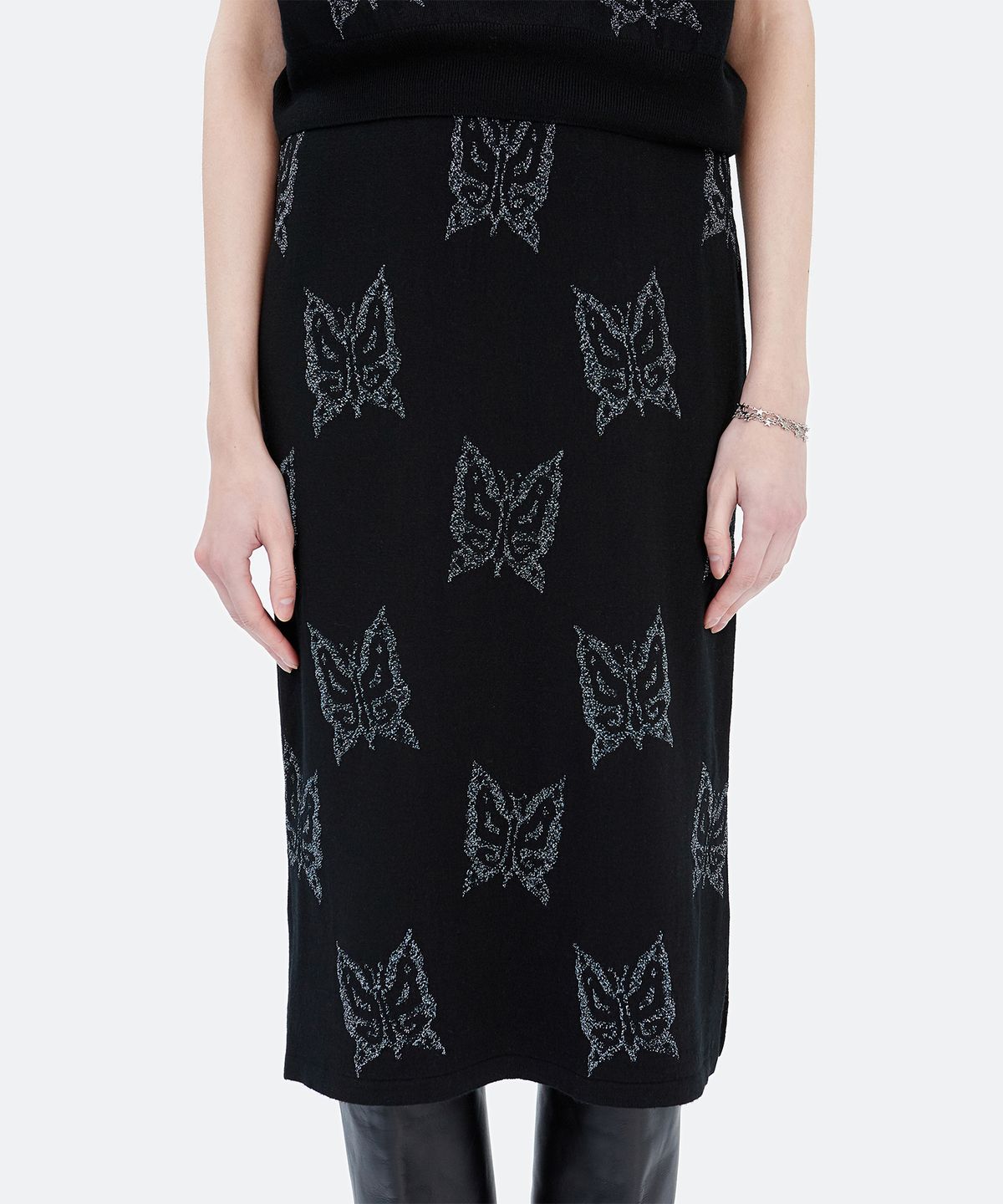 경(GYEONG) Metallic Logo Knit Skirt_Black