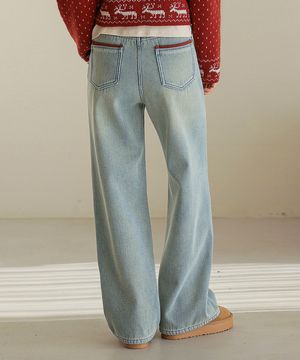 레드라인 이중포켓 밍크기모 와이드 데님 팬츠_44DP1978