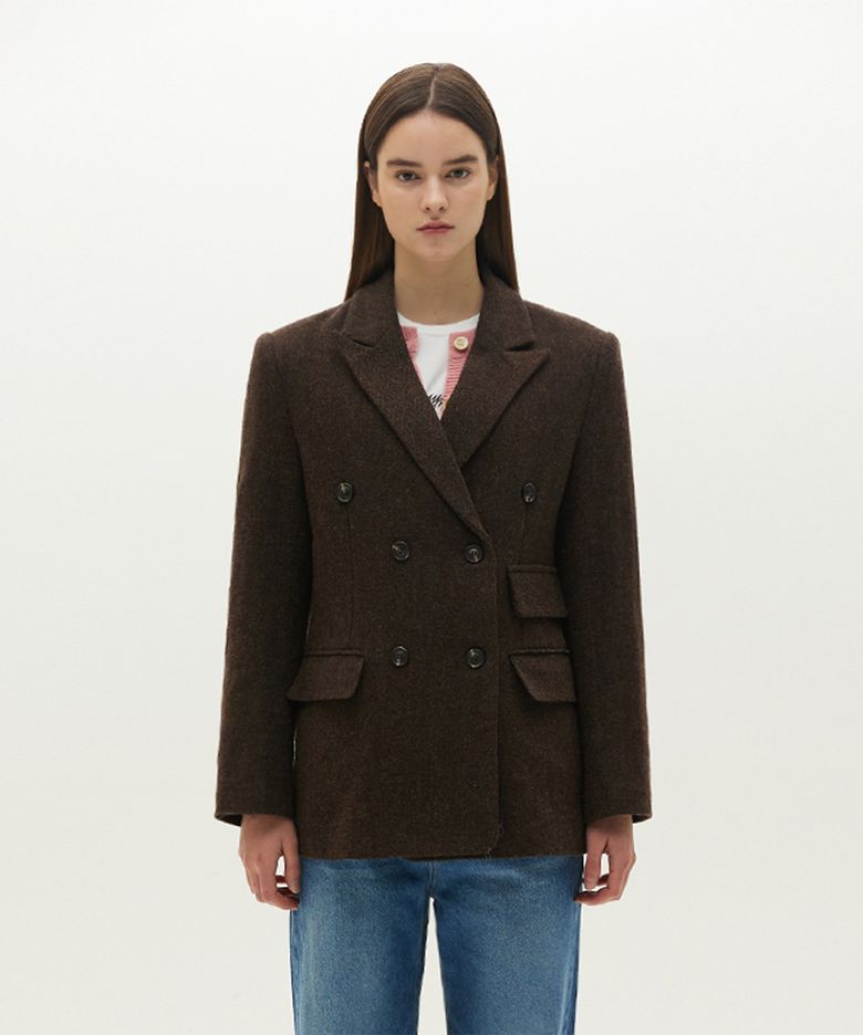 Herringbone double pocket wool blazer