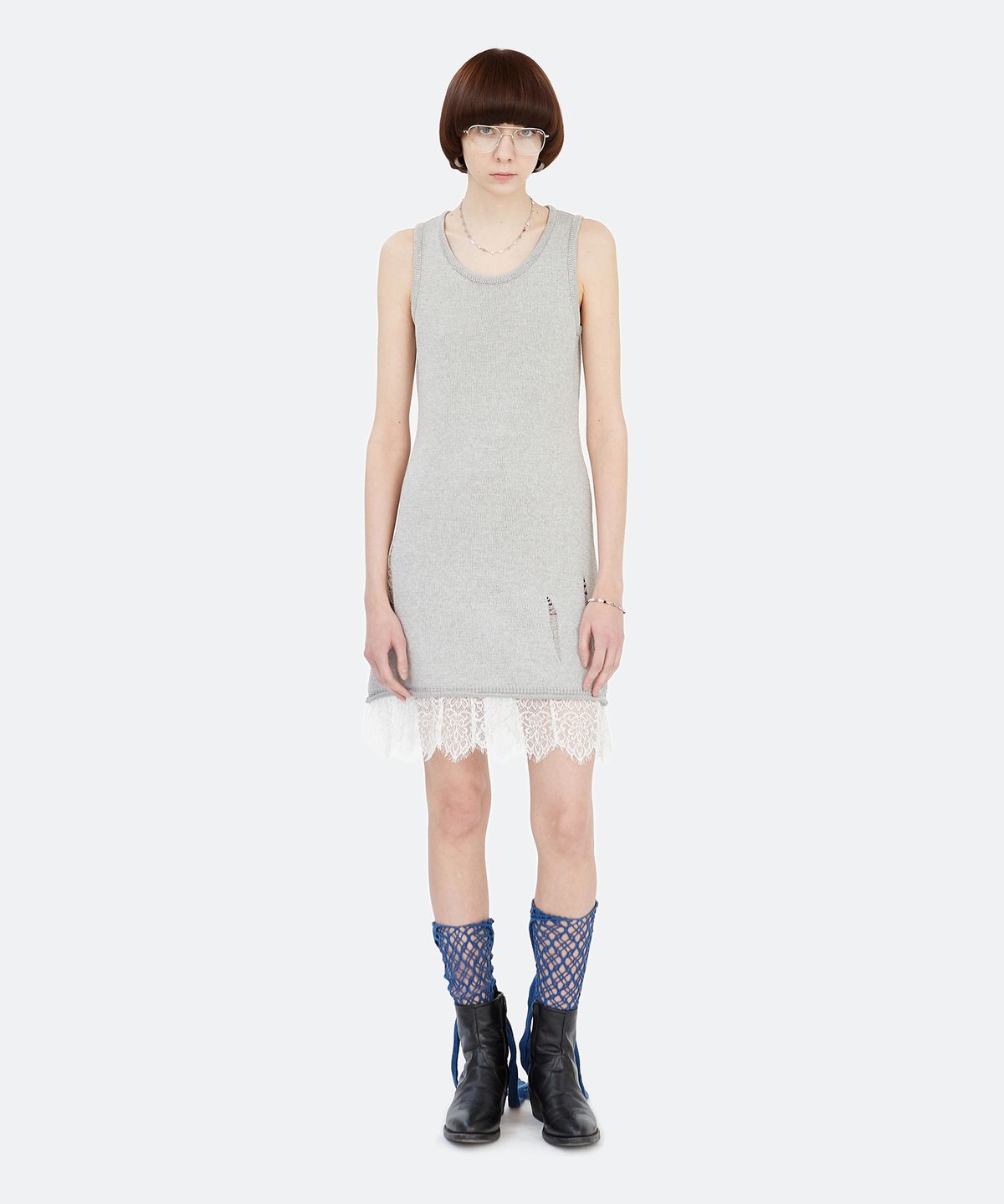 경(GYEONG) Metallic Knit Dress_Silver Gray