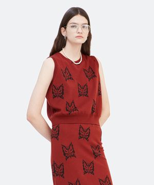 Metallic Logo Knit Vest_Red Brown