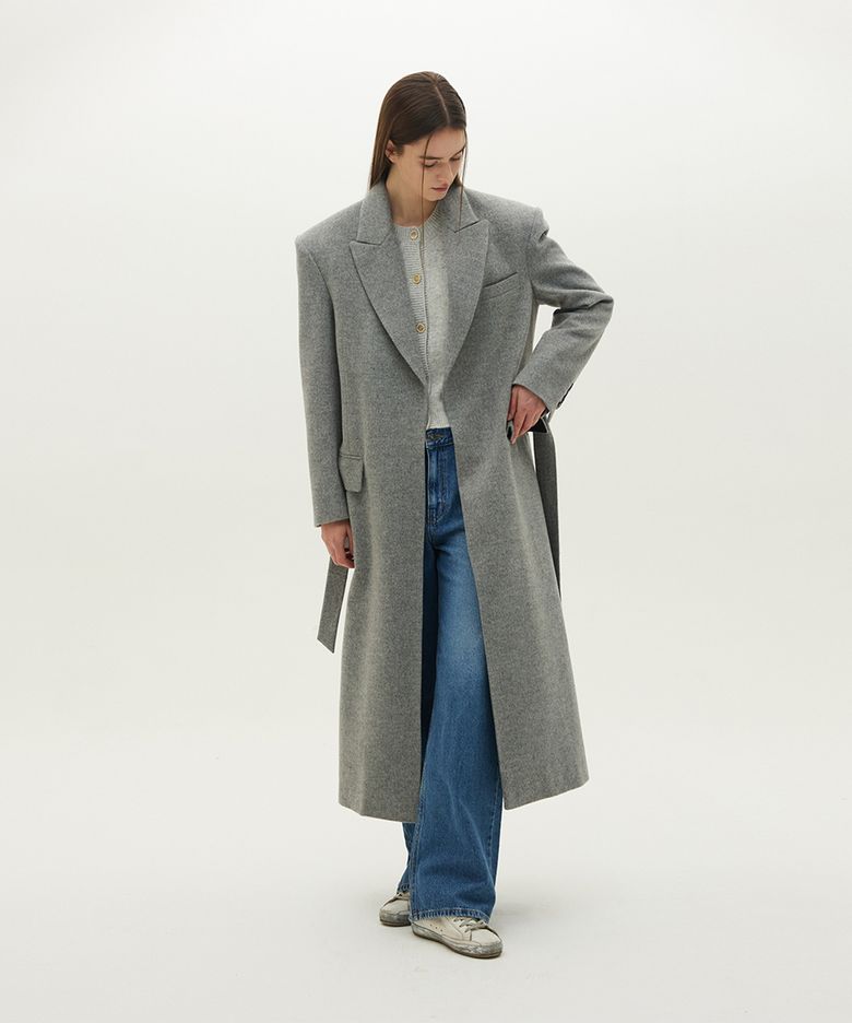 Open-type minimal wool coat