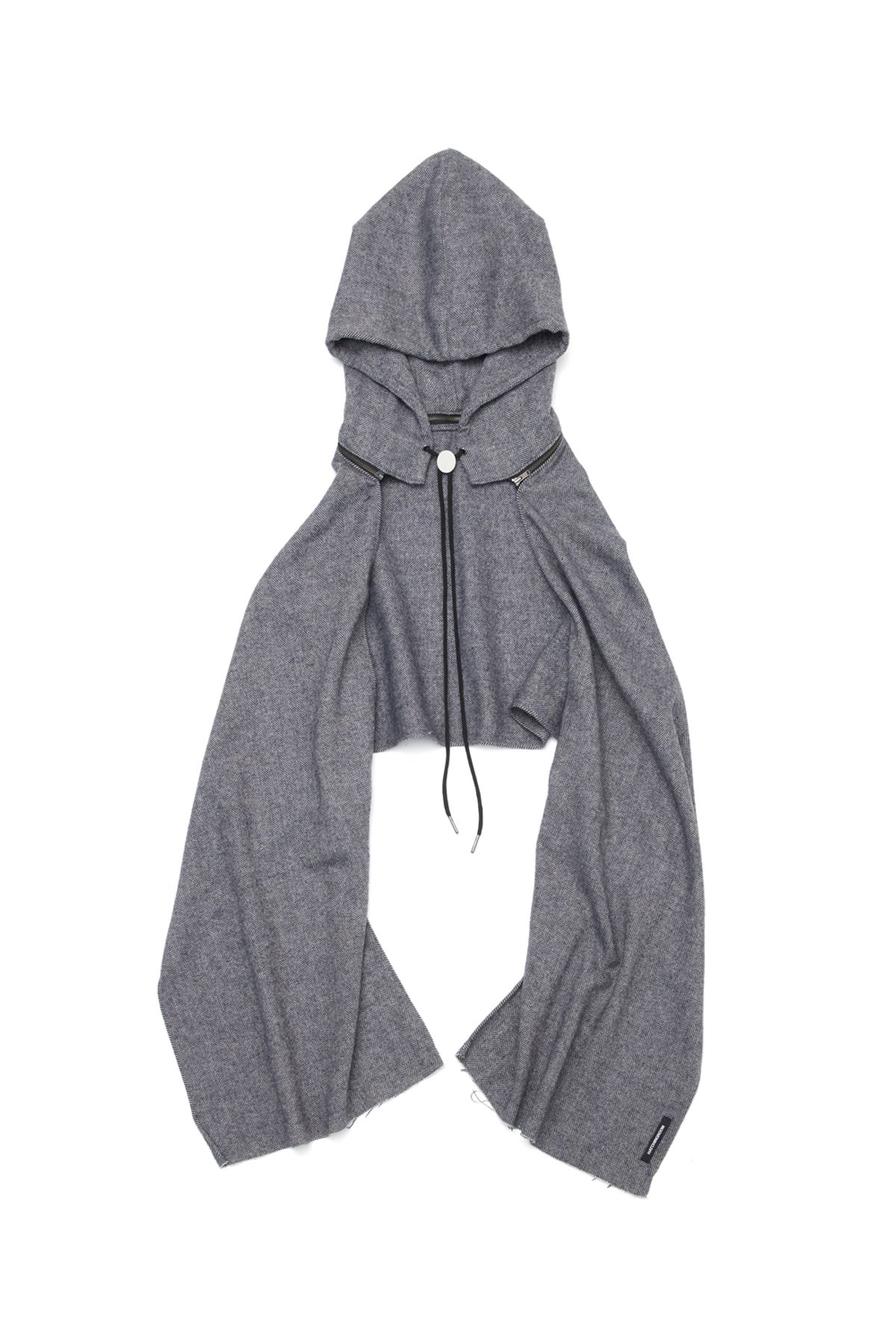 해칭룸(HATCHINGROOM) Hoodie Muffler Hairy Herringbone Blue Grey