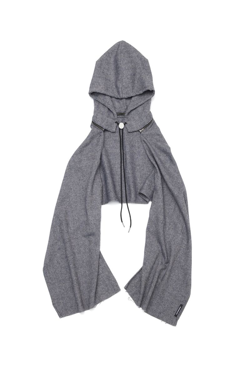 Hoodie Muffler Hairy Herringbone Blue Grey
