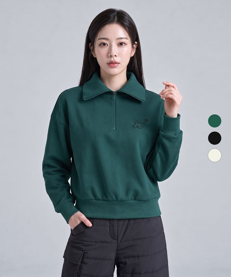 러플내핑 여성 기모 하프 집업 긴팔 오버핏 티셔츠 3 Colors