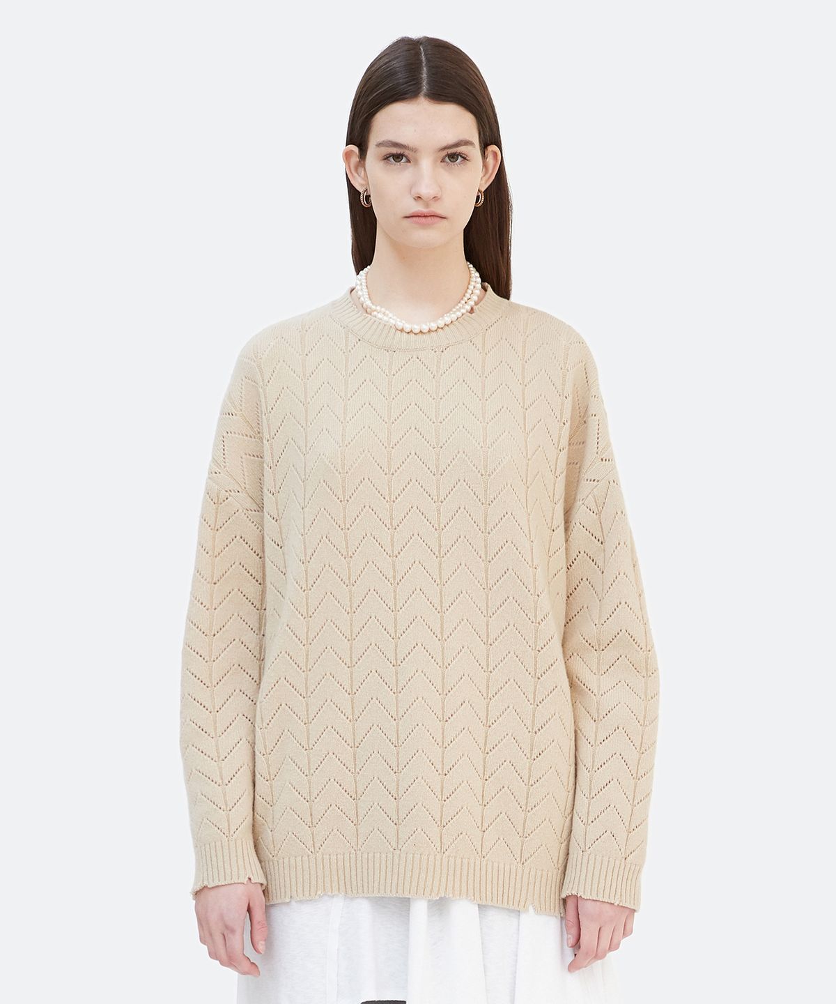 경(GYEONG) Oversize Damaged Knit Sweater_Beige