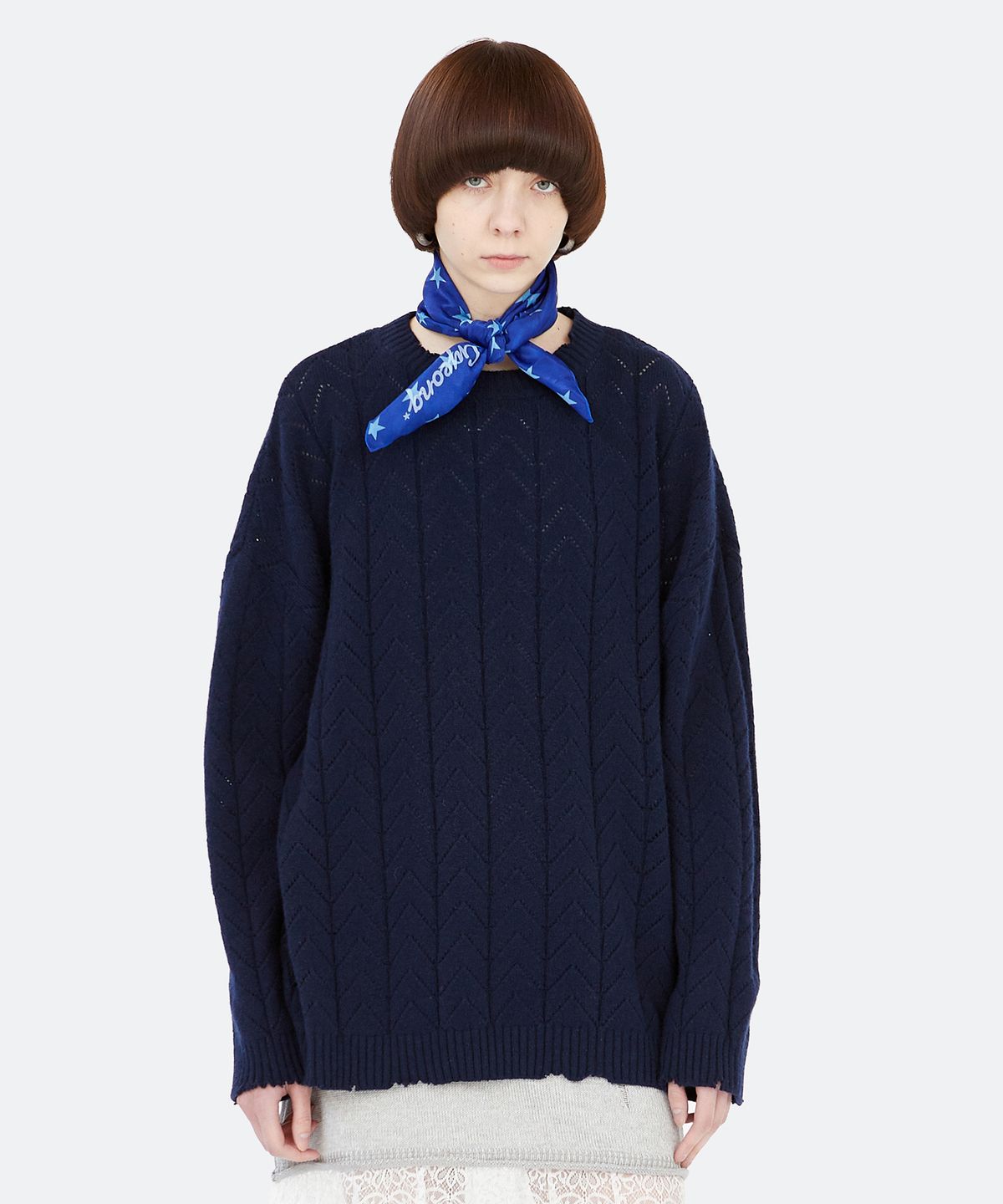 경(GYEONG) Oversize Damaged Knit Sweater_Navy