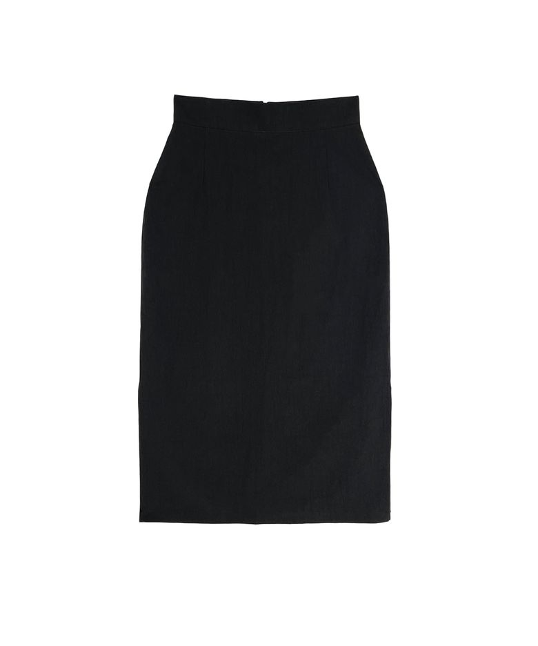 Classic H Line Side Slit Long Skirt (BLACK)