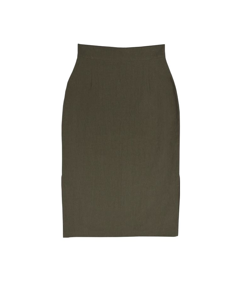 Classic H Line Side Slit Long Skirt (BROWN)