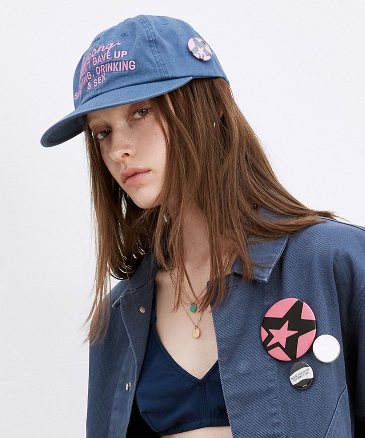 경(GYEONG) Washed Logo 6Panel Cap_Vintage Blue