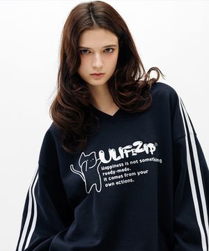 점프캣 오버핏 트랙 브이넥 맨투맨 3 Color [ULZV_0008]