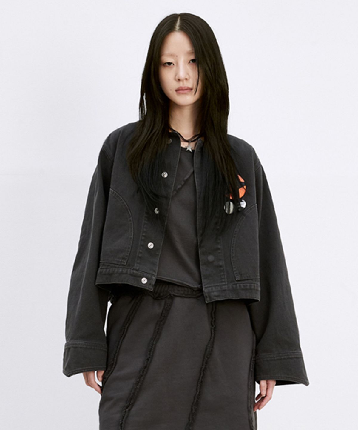 경(GYEONG) VTG Washed Twill Jacket_Charcoal