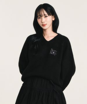 베티붑 오버핏 브이넥 니트_블랙