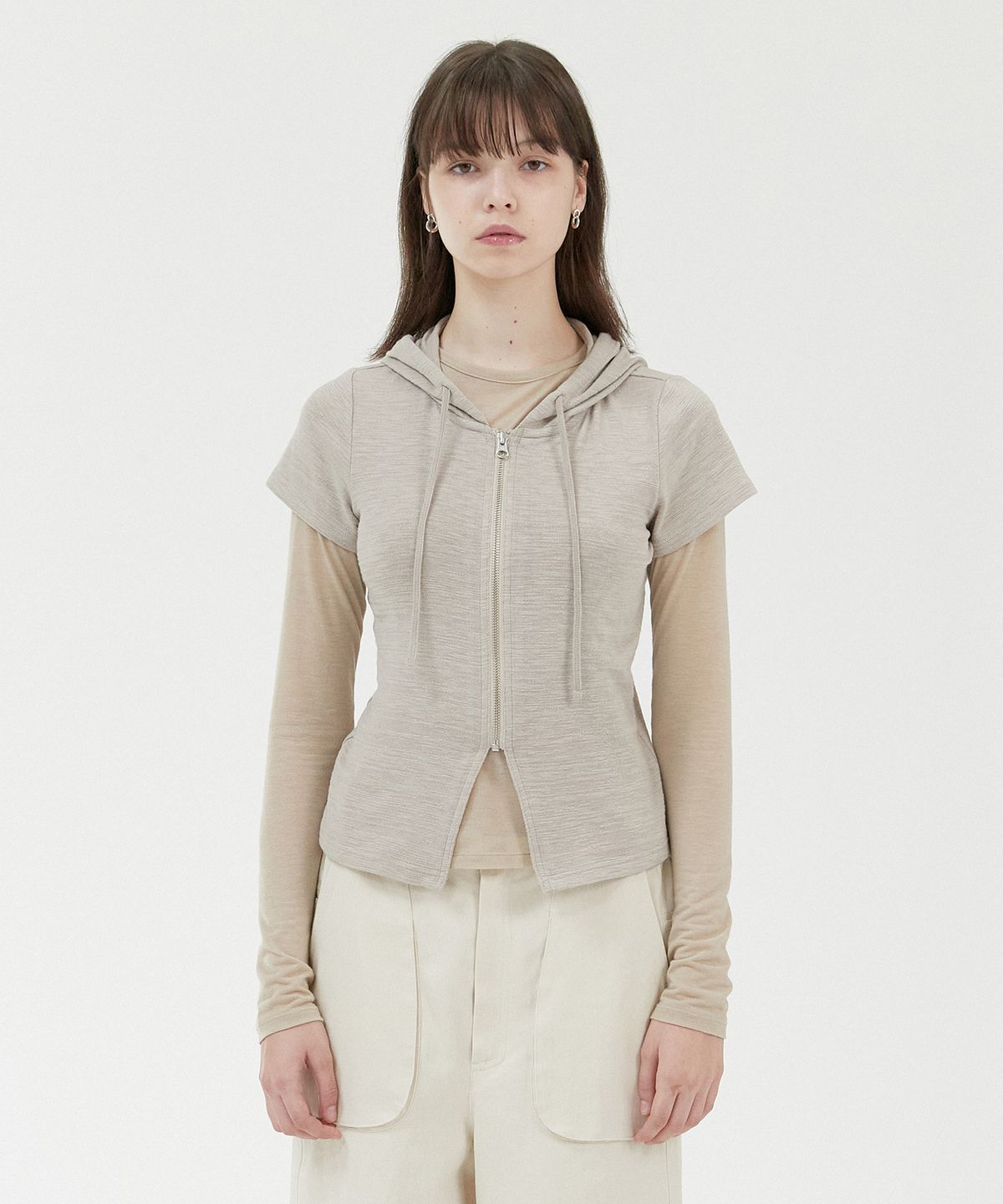 경(GYEONG) Slim Short Sleeve Hoodie_Sand Beige