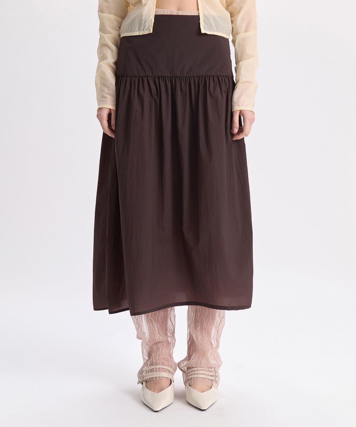 경(GYEONG) Sheer Skirt_Brown