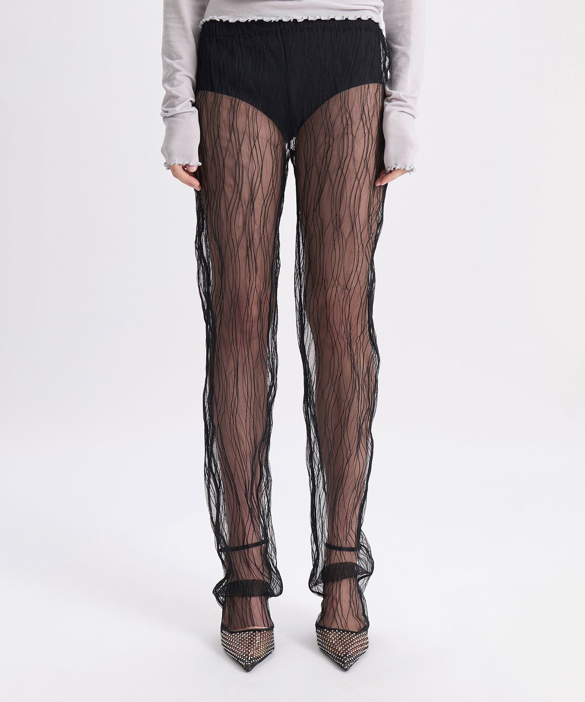 경(GYEONG) Tulle Slim Pants_Black