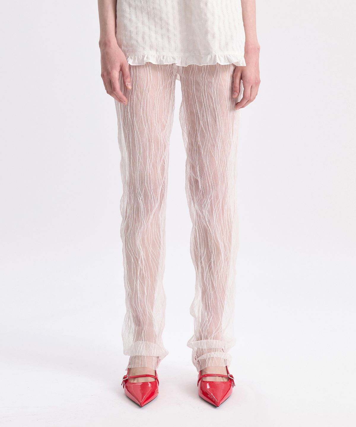 경(GYEONG) Tulle Slim Pants_White