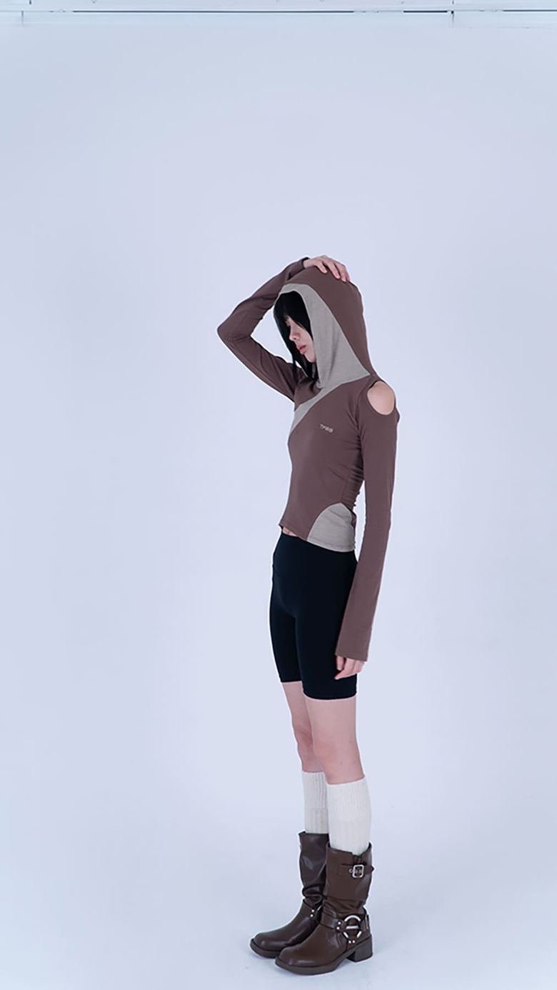 two-tone cover hoodie (brown)