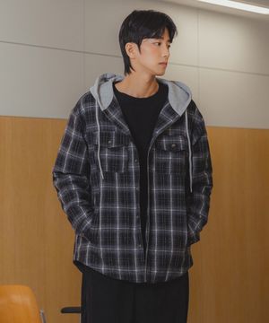 [DE LUXE] 시티보이 오버핏 체크 후드 셔츠 (2 COLOR)
