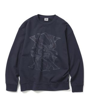 블러리 로고 세미 오버핏 스웻 셔츠 네이비블루