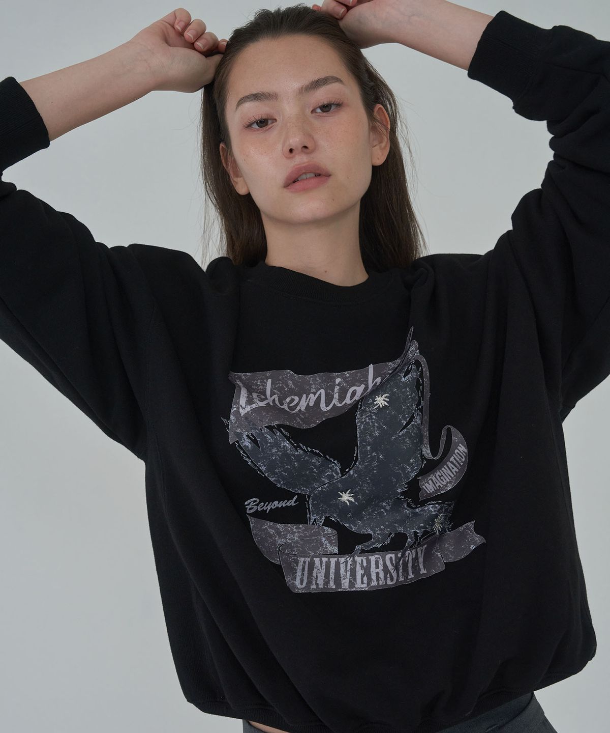 르헤미아(LEHEMIAH) embroidered eagle sweatshirt [Black]