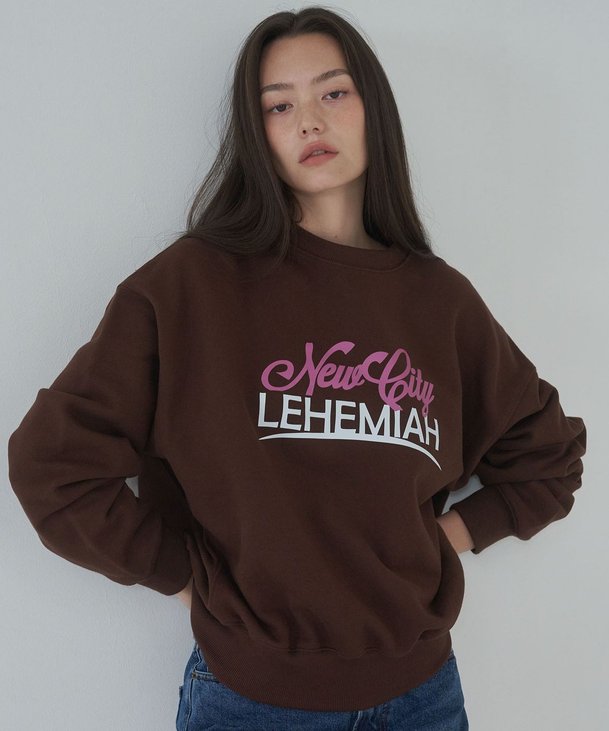 르헤미아(LEHEMIAH) New city logo sweatshirt [Brown]
