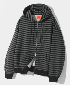 VLAD 스트라이프 로고 후드 집업_블랙&그레이