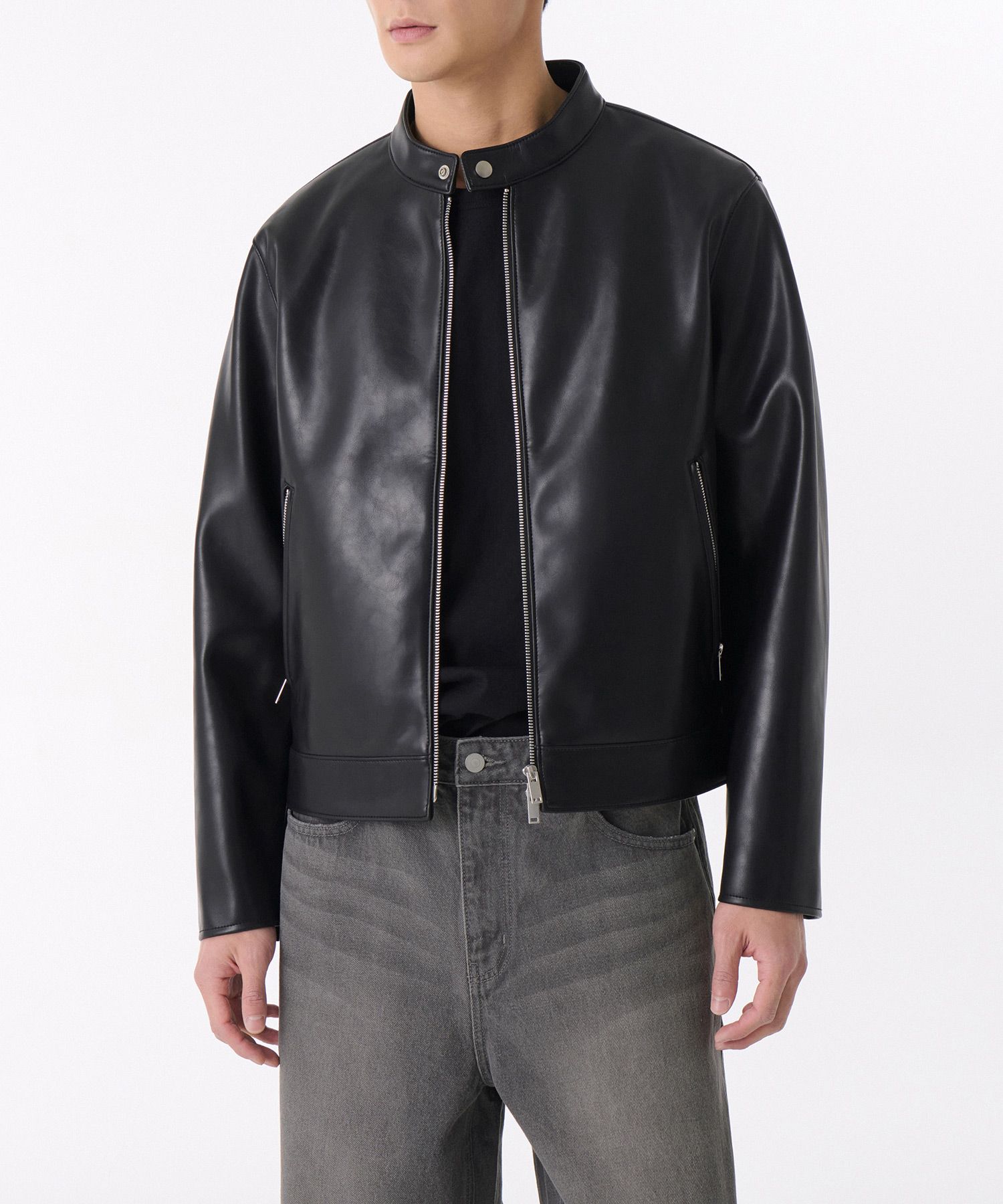 MUSINSA | MUSINSA STANDARD Synthetic Leather Cafe Racer
