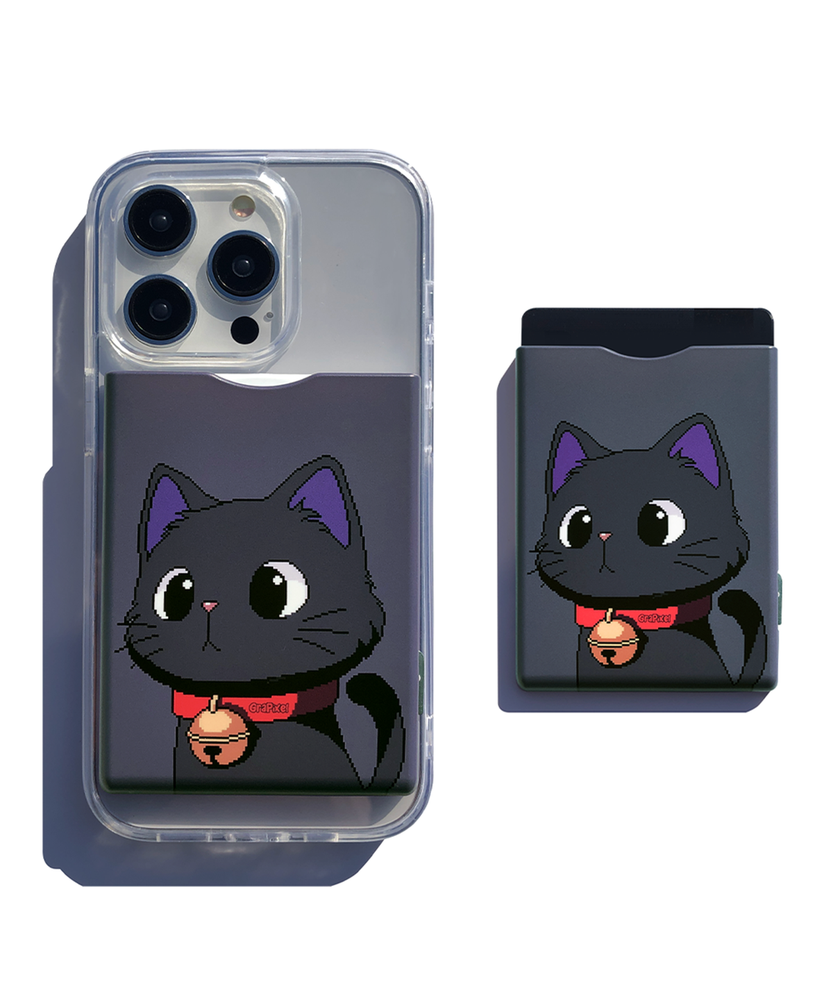 그래픽셀(GRAPIXEL) 1980s Cat (black) 맥세이프 무광 하드 카드 지갑 (버튼형)