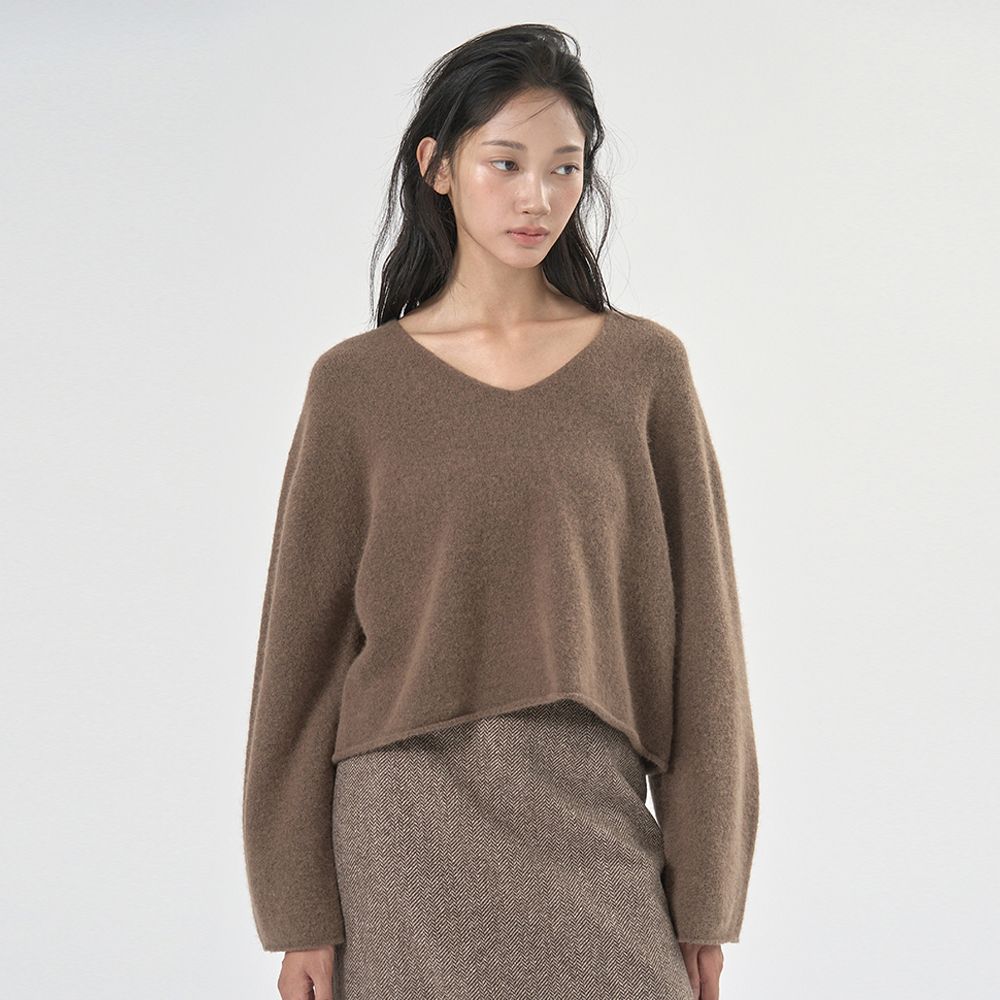 MUSINSA | MOMET Top Angora V-Neck Knit Brown
