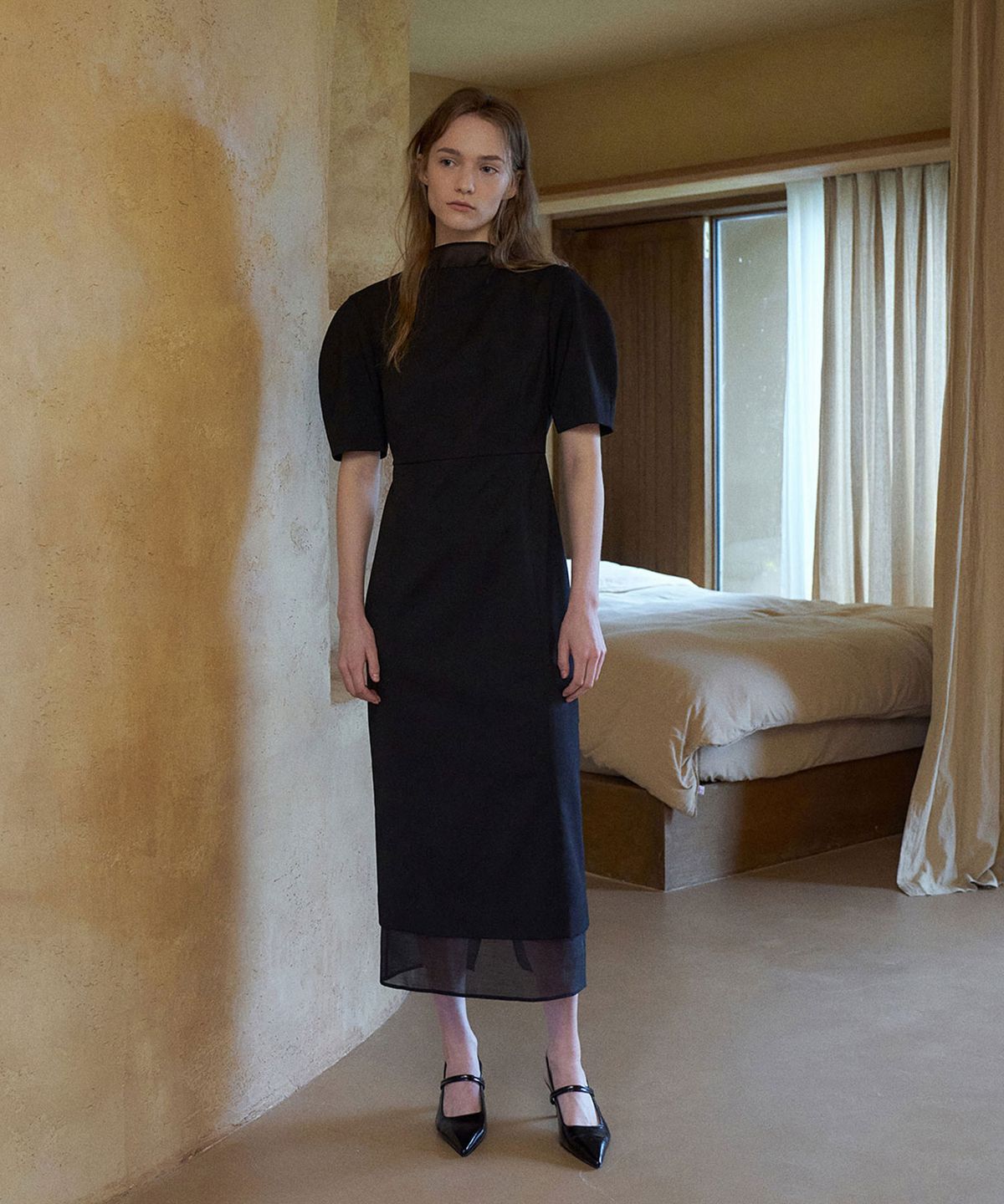 라메레이(LAMEREI) HighNeck See-through Dress[LMBDAUDR801]-Black