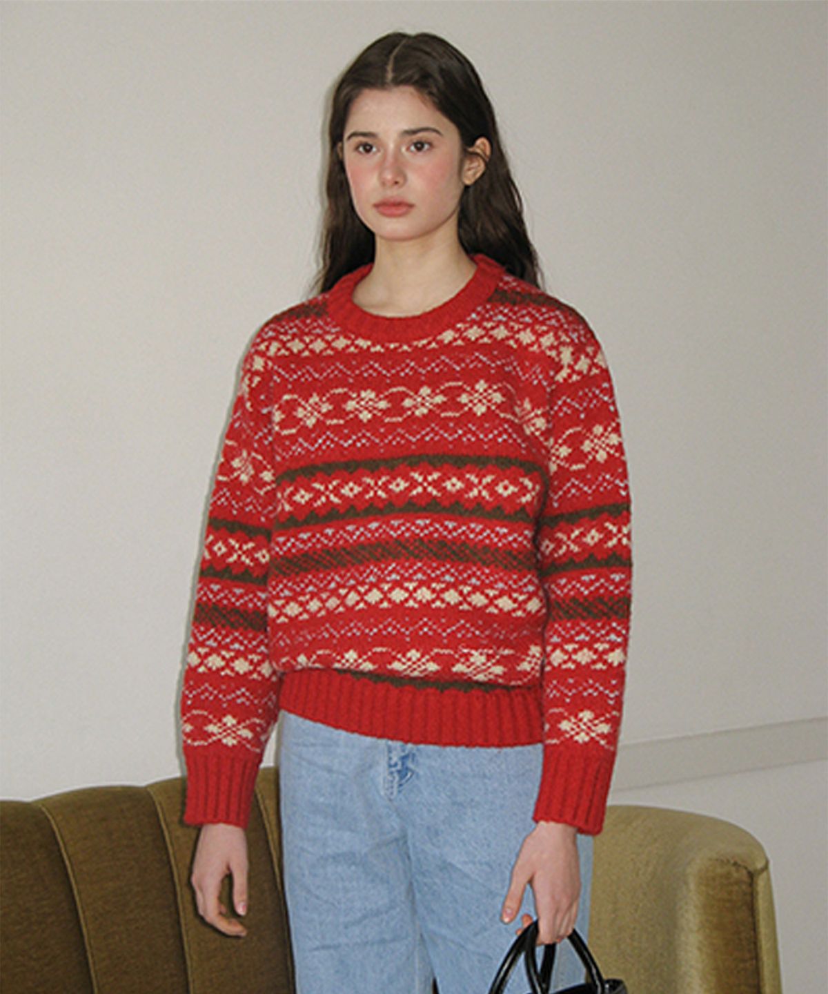 썸웨어버터(SOMEWHEREBUTTER) Merry Alpaca Nordic Knit - Red