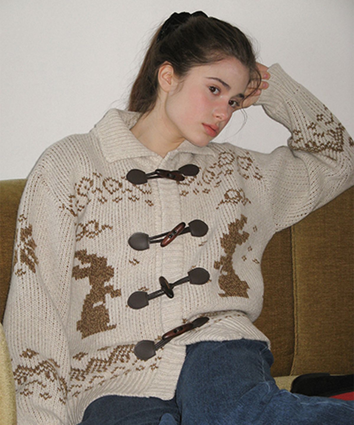 썸웨어버터(SOMEWHEREBUTTER) Rabbit Wool Cowichan Cardigan - Oatmeal