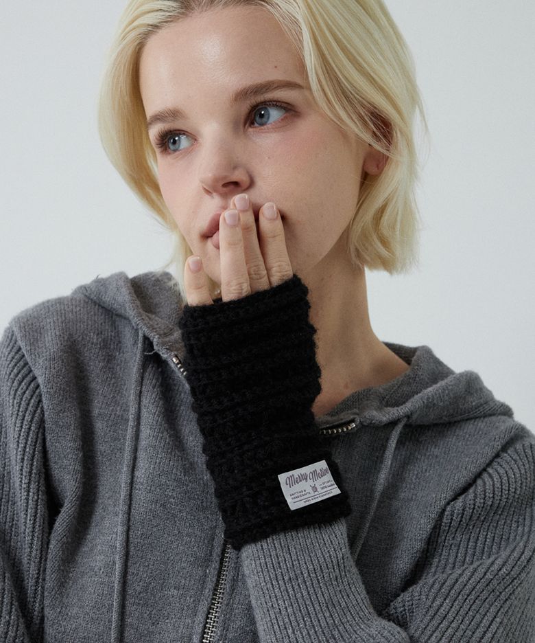 Wool hairy mix color handwarmer (Black)