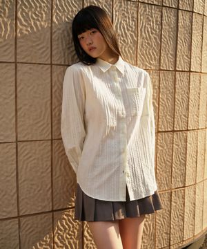 우먼즈 릴렉스드 레이스 시어서커 셔츠 [크림]