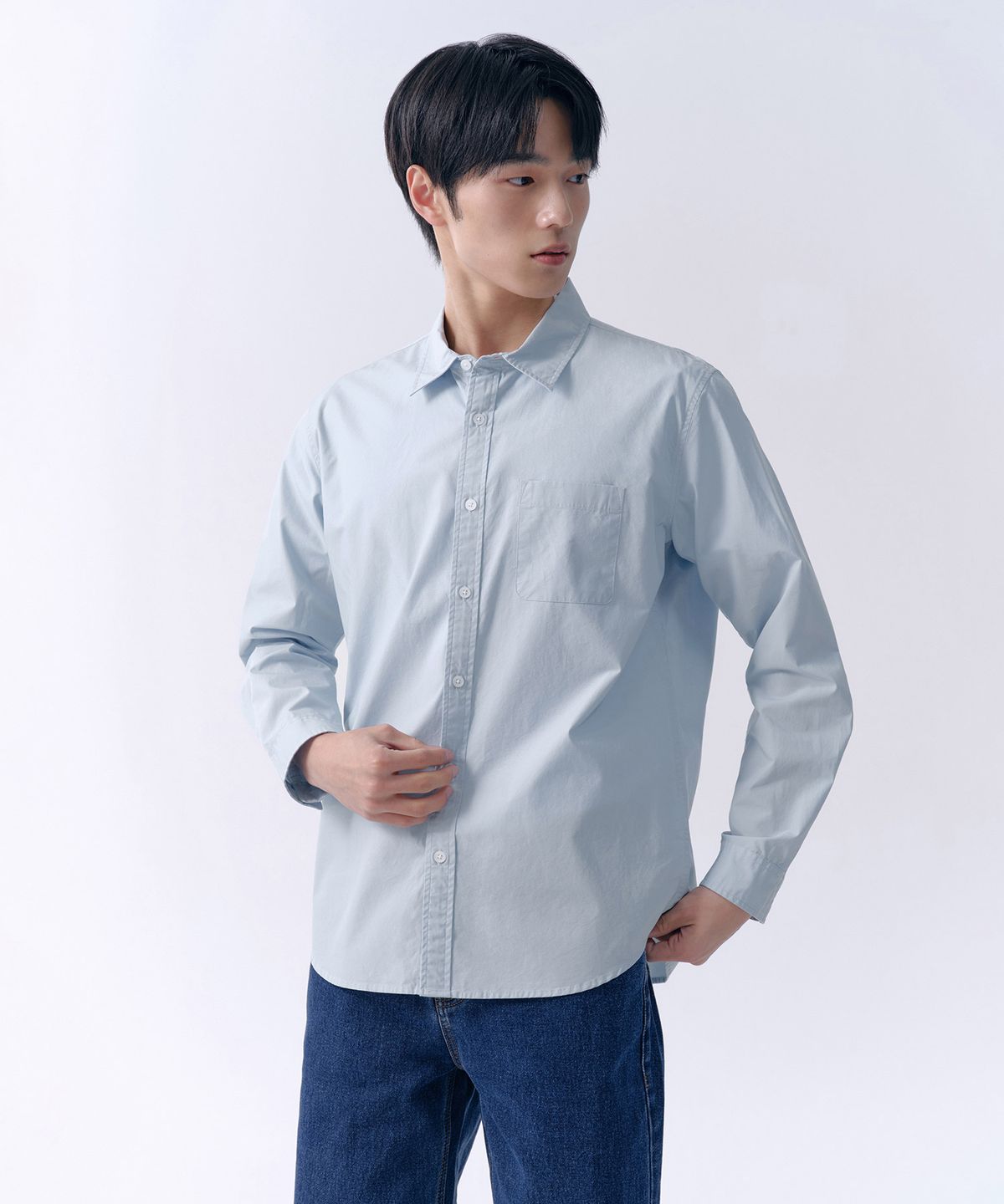 무신사 스탠다드(MUSINSA STANDARD) 베이식 워시드 포플린 셔츠 [스카이 블루]