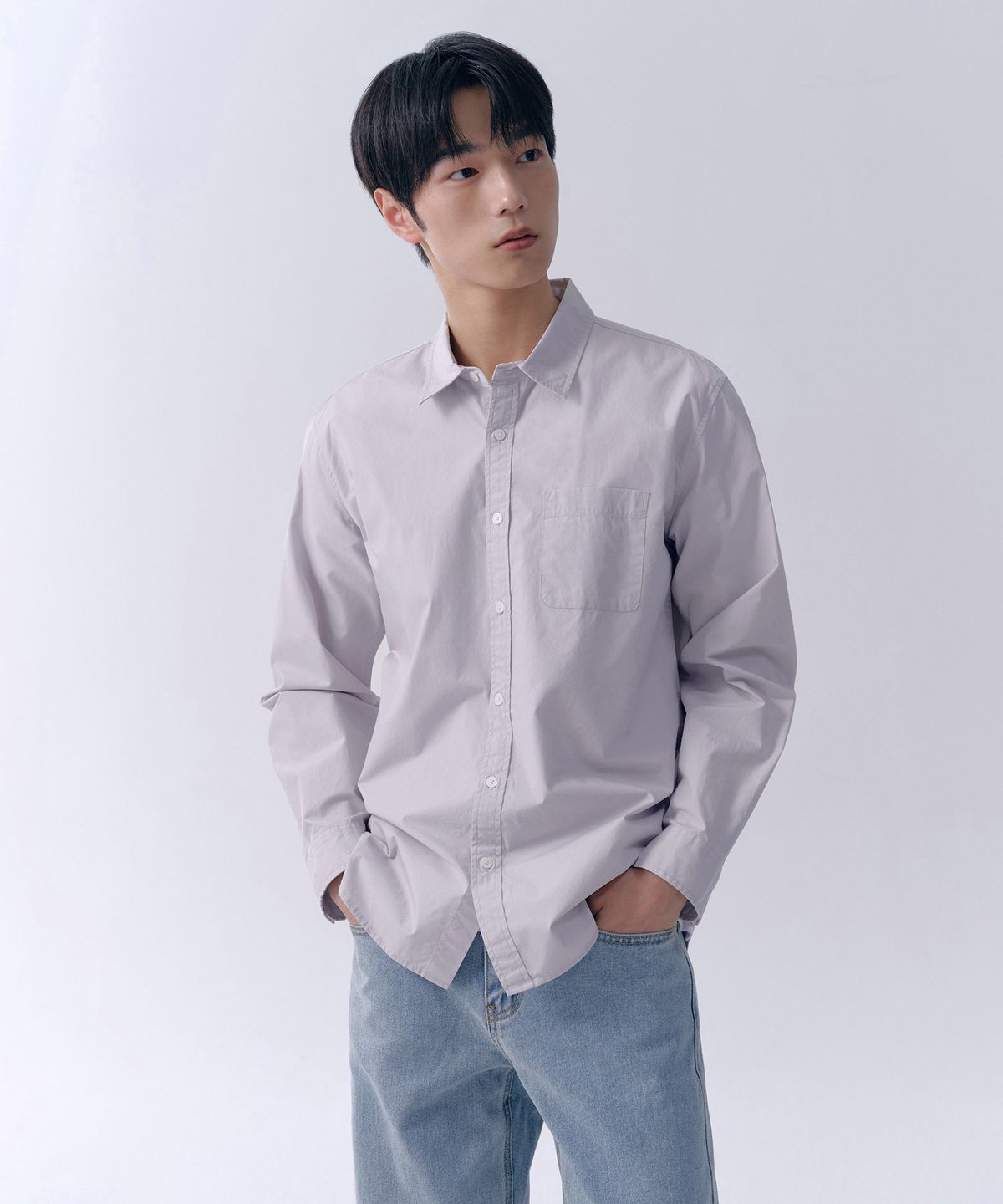 무신사 스탠다드(MUSINSA STANDARD) 베이식 워시드 포플린 셔츠 [퍼플 그레이]