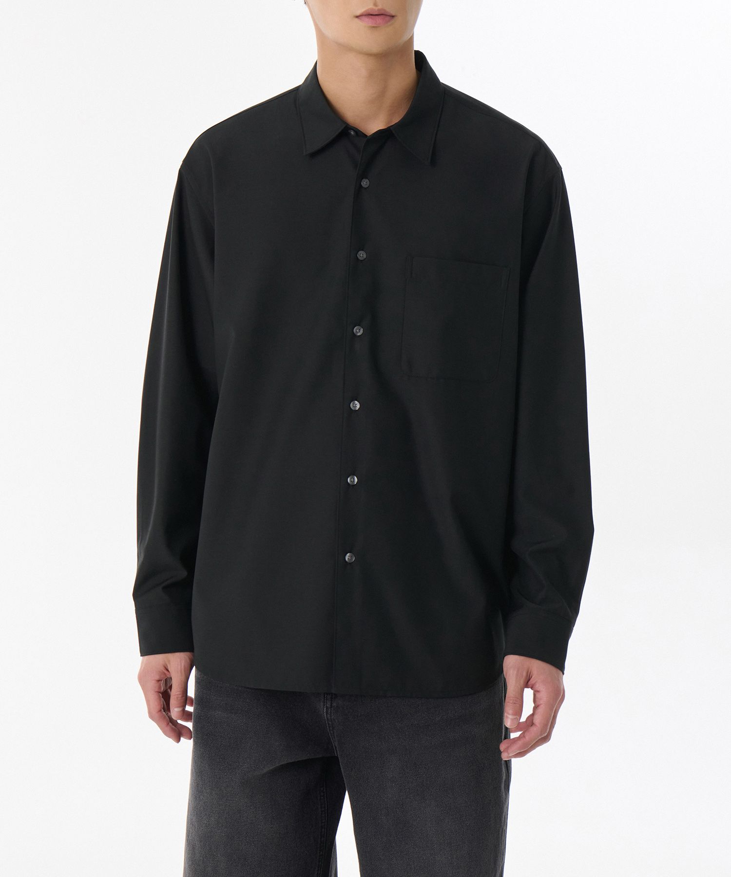 ★MUSINSA STANDARD★ Relaxed Wool Like Shirt Black MMESH112- MUSINSA | MUSINSA STANDARD Relaxed Wool Like Shirt [Black]